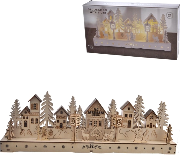 Drewniany domek z oświetleniem LED, brązowy 45 × 6 × 15 cm