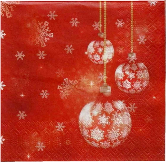 Świąteczne serwetki z czerwonymi bombkami 33 × 33 cm, 3-warstwowe - 1 sztuka