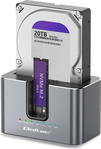 Stacja dokująca Qoltec 2w1 do HDD/SSD SATA oraz M.2 NVMe z klonowaniem, USB-C 10 Gb/s