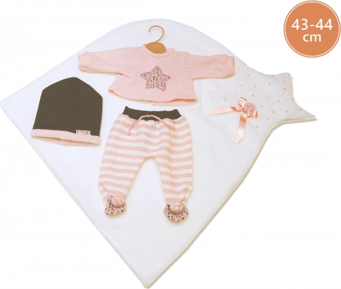 Llorens ubranko dla lalki New Born 43–44 cm, 3‑częściowy zestaw z kocykiem