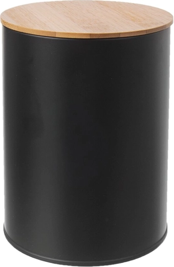 Puszka z blachy z bambusową pokrywką, średnica 11 cm, czarna