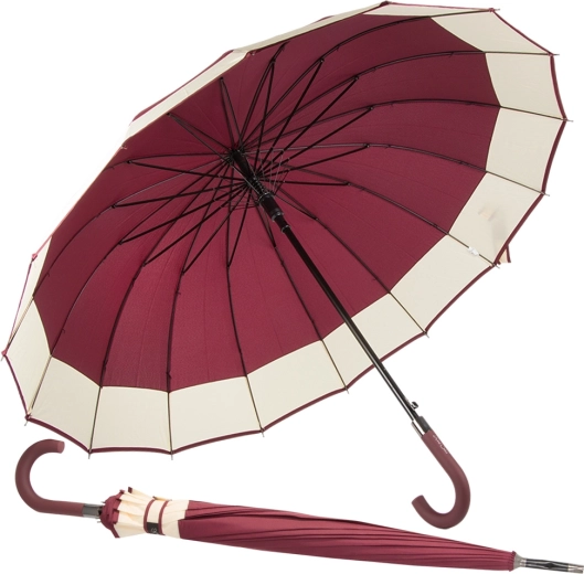 Elegancki duży parasol z antypoślizgową rączką, 16 żeber, czerwony