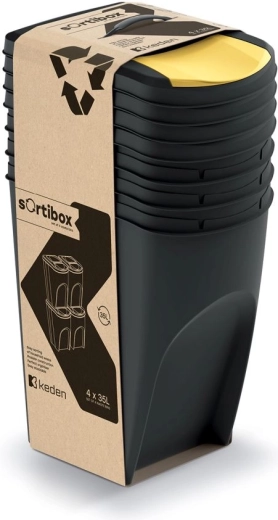 Zestaw 4 koszy do segregacji odpadów Sortibox 4×35 l – czarny z recyklingu