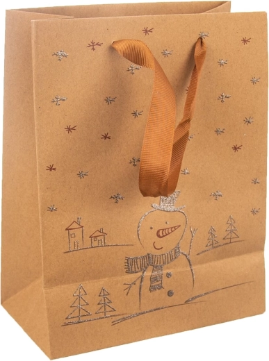 Papierowa torba prezentowa z motywem bałwanka 26 × 12,5 × 32 cm