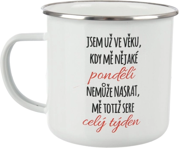Emaliowany kubek blaszany Poniedziałek 500 ml biały