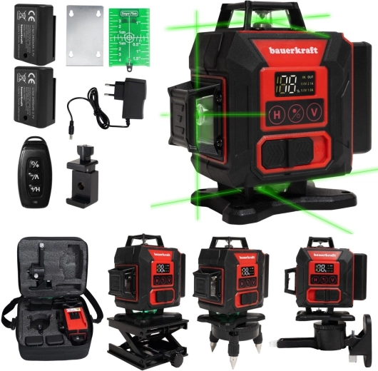 Samopoziomujący laser krzyżowy 4D 360° z zieloną wiązką i 16 liniami