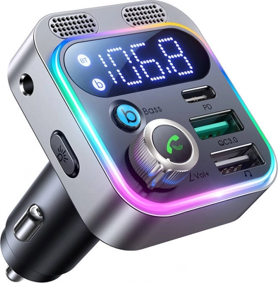 FM nadajnik Joyroom JR-CL16, USB + USB-C, 48 W (czarny)