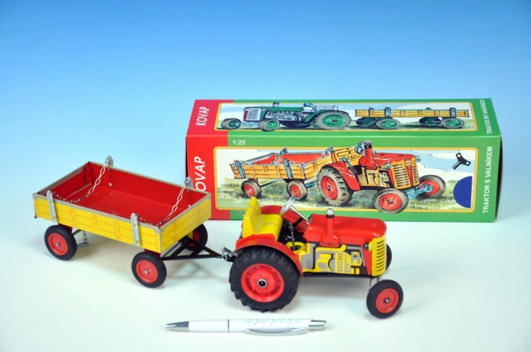 Traktor Zetor z przyczepą na kluczyk, metalowy 28 cm KOVAP – Czerwona