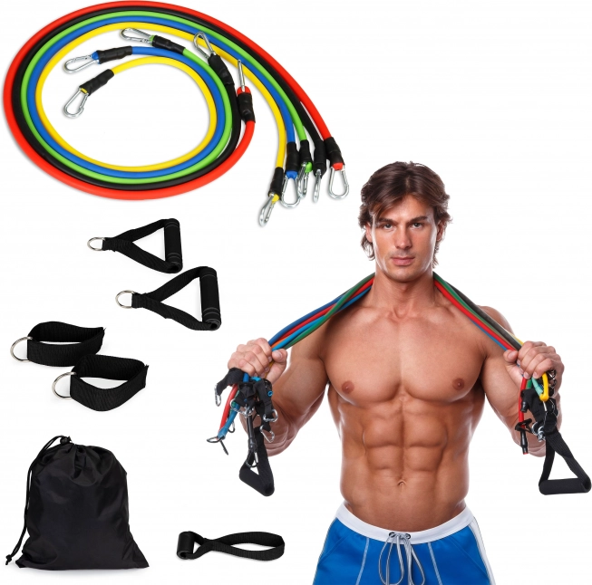 Zestaw 5 gum oporowych do ćwiczeń z uchwytami i akcesoriami