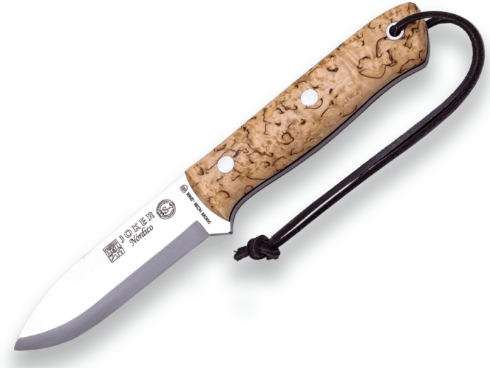 Nóż outdoorowy Joker Nórdico 10 cm z kędzierzawej brzozy ze skórzanym etui