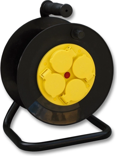 Zwijany przedłużacz 25 m na bębnie, 4 gniazda, guma, IP44