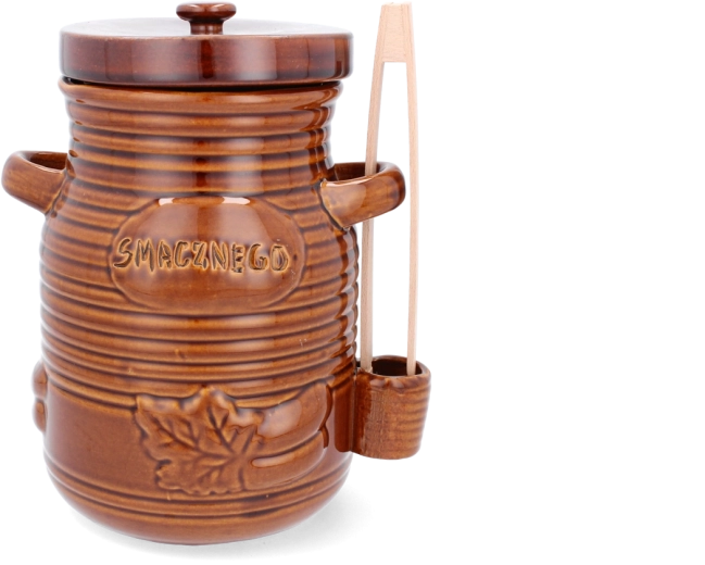 Ceramiczne naczynie fermentacyjne 1,5 l z drewnianymi szczypcami – miodowe