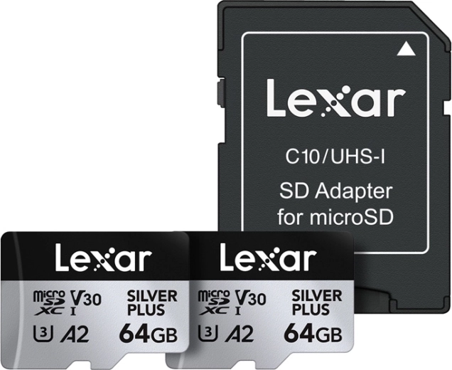 Zestaw 2× kart microSDXC LEXAR Silver Plus 64 GB z adapterem