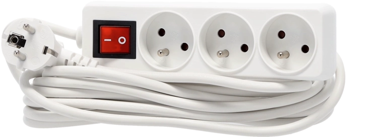 Listwa przeciwprzepięciowa z wyłącznikiem, 3 gniazda, 5 m, biała
