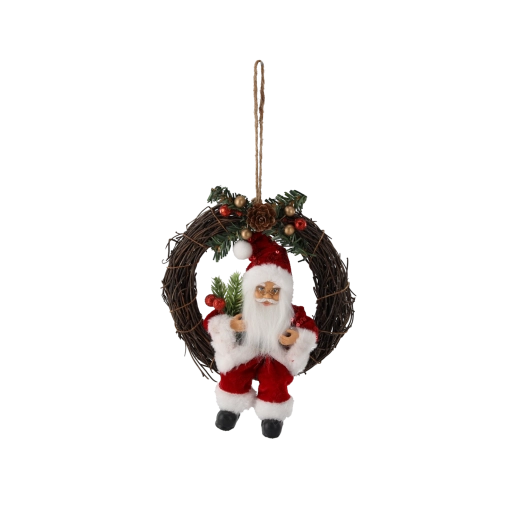 Bożonarodzeniowy wieniec wiszący z Mikołajem/Santą (czerwony) 18 cm - 1 szt.
