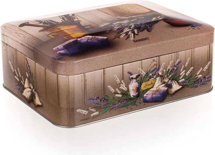 Blaszane pudełko na herbatę Lavender z przegródkami 20 × 15,5 × 8 cm