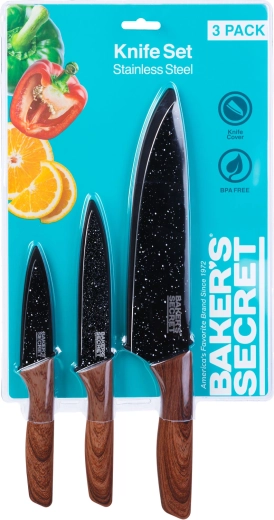 Baker's Secret zestaw 3 noży kuchennych z osłonami ostrzy