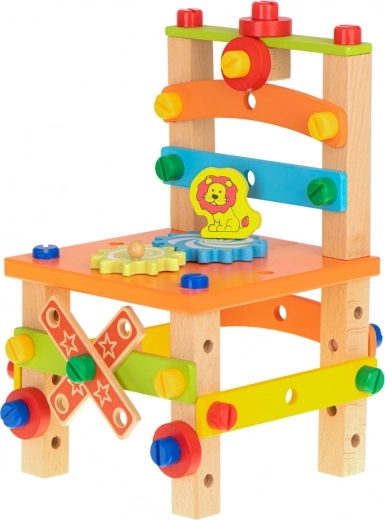 Drewniany zestaw konstrukcyjny – stołeczek warsztatowy, 49 elementów