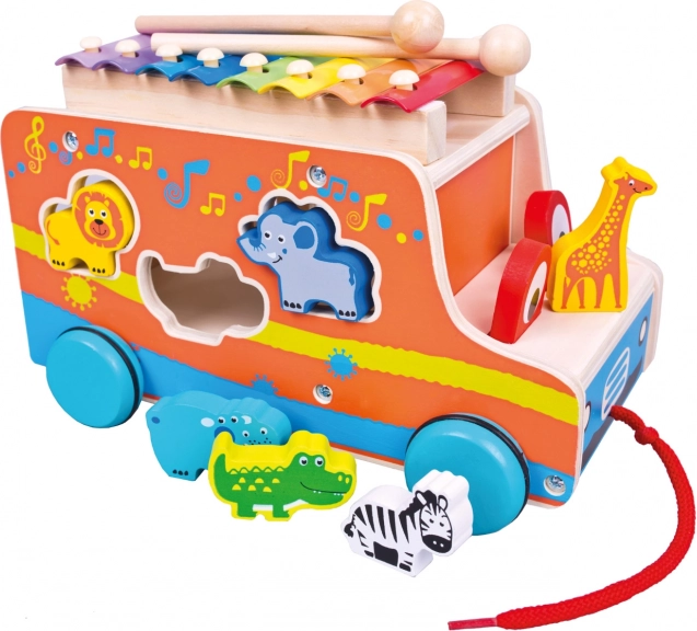 Drewniana ciężarówka Bino z sorterem i ksylofonem