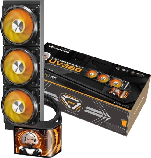 DarkFlash UV360 czarne chłodzenie wodne CPU AIO 360 mm z wyświetlaczem 2K OLED