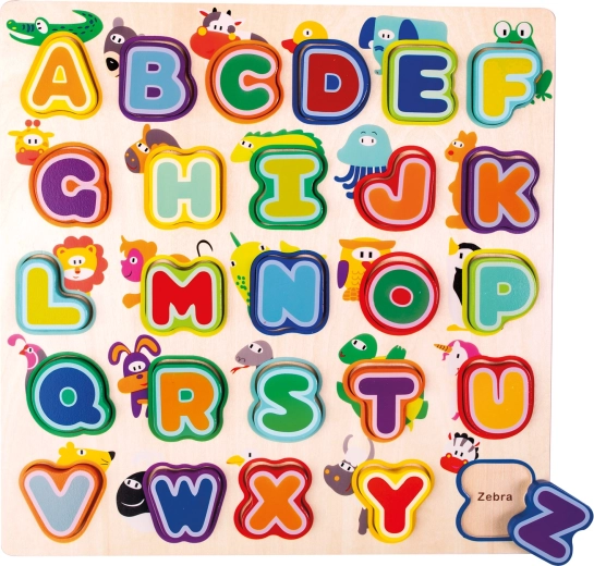Drewniane puzzle alfabet ze zwierzątkami – angielski