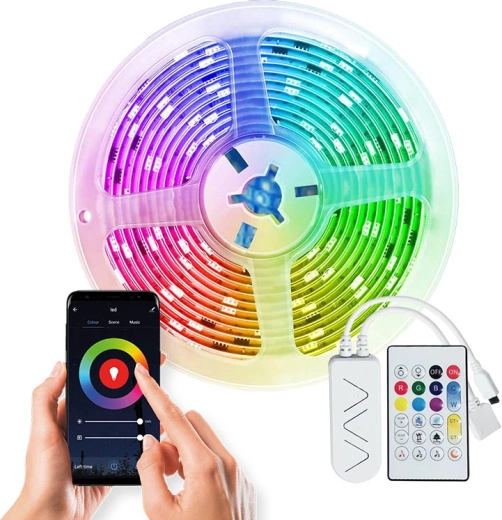 Solight WiFi inteligentna taśma LED RGB 5 m z adapterem i pilotem