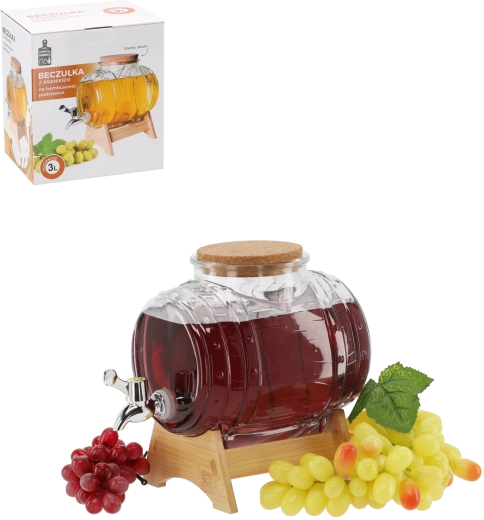 Szklany dyspenser do napojów 3 l z szeroką szyjką i bambusowym stojakiem