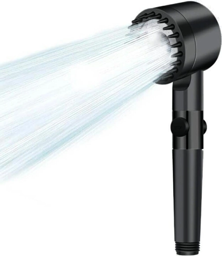 Czarna słuchawka prysznicowa z funkcją STOP i regulacją strumienia