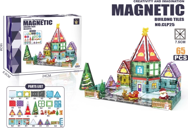 Magnetyczne klocki konstrukcyjne Domek Świętego Mikołaja – 65 elementów