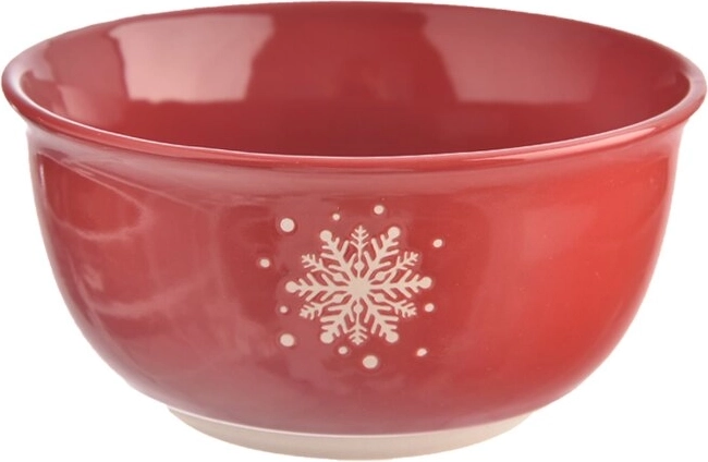Ceramiczna miska z motywem płatków śniegu czerwona 570 ml
