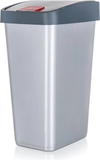Kosz na śmieci z uchylną pokrywą 45 l, prostokątny, plastik, srebrny/szary