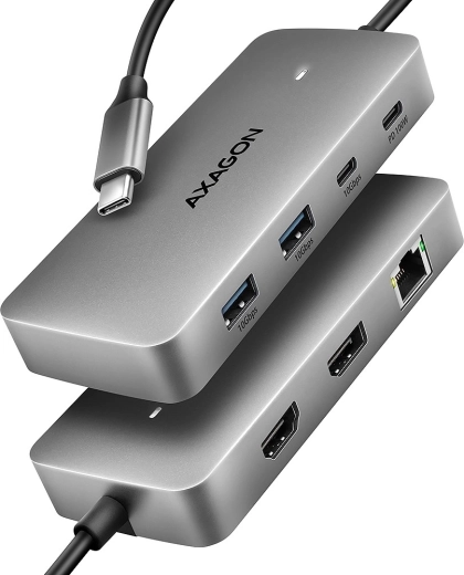 Axagon hmc-cub83x2 hub usb‑c 7w1, 10 gbps, hdmi 4k/144 hz, dp 8k/30 hz, glan, pd 100 w