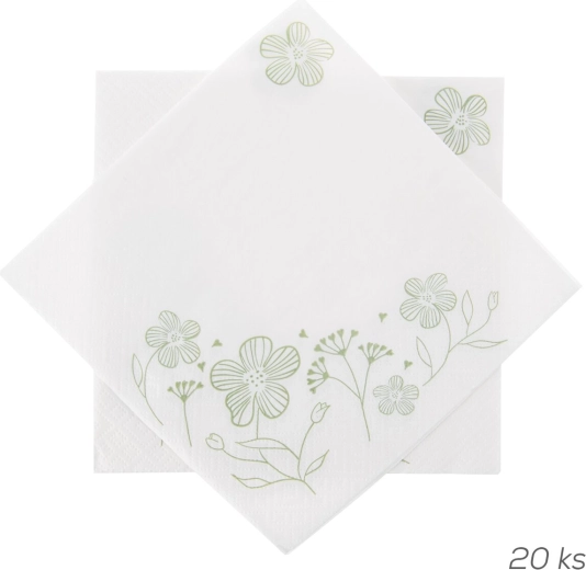 Białe papierowe serwetki Greenish 33 × 33 cm, 20 szt.