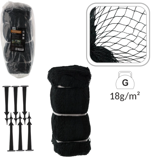 Siatka ochronna przeciw ptakom 10 × 20 m, 18 g/m² + 20 plastikowych kołków