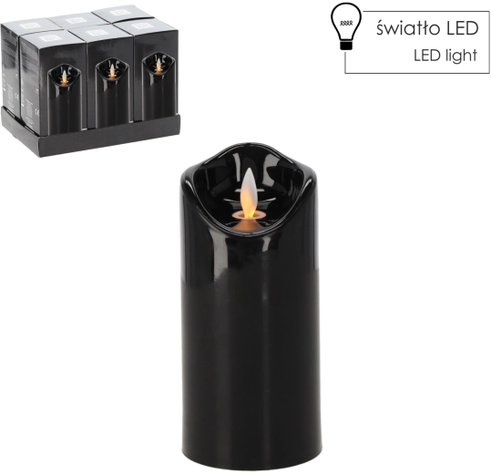 LED świeca z ruchomym płomieniem 7 × 15 cm czarna