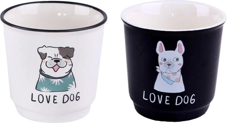 Ceramiczne kubki TORO z motywem pieska 90 ml, zestaw 6 szt.