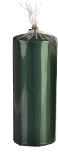 Świeca walcowa metaliczna matowa zielona 18 cm