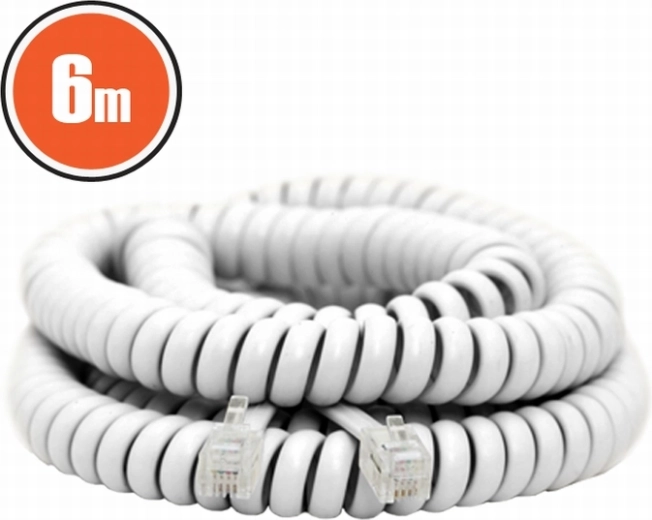 Spiralny kabel telefoniczny 6 m, biały
