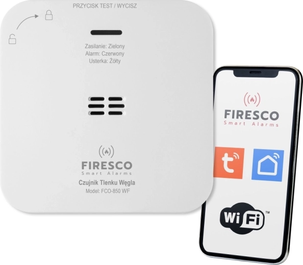 Firesco FCO-850 WF Wi‑Fi detektor tlenku węgla (CO) do Tuya/Smart Life