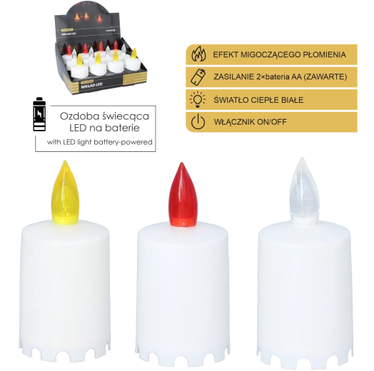 Świeczka LED 10,5 cm, mix kolorów (12 szt. w opakowaniu)