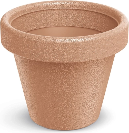 Plastowa donica z reliefowym rantem, średnica 29,8 cm, terakota