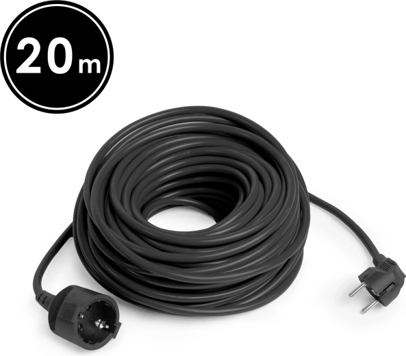 Czarny przedłużacz Schuko 20 m