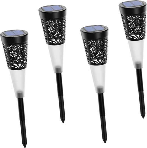 Solarne lampy LED wbijane do ziemi z kwiatowym wzorem, 5 LED, zestaw 4 sztuk