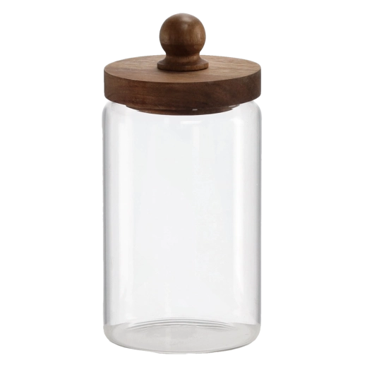 Szklany słoik 1 l z drewnianą pokrywką i łyżeczką
