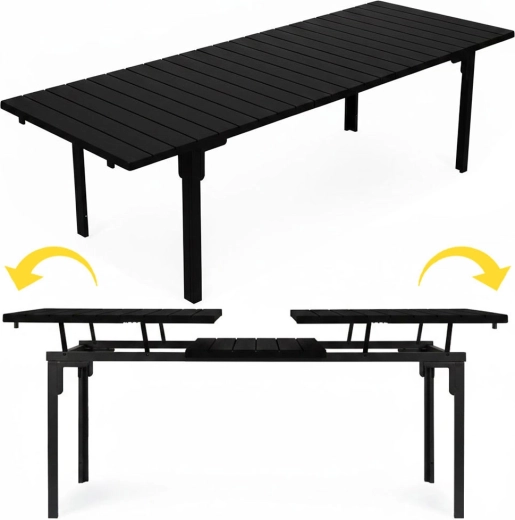Rozkładany stół ogrodowy 180–240 cm dla 12 osób, stal i HDPE, czarny Multigarden