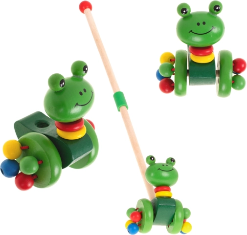 Drewniana pchanka żabka na kijku