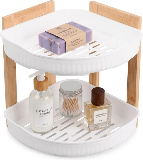 Narożna dwupoziomowa półka łazienkowa Bathroom Solutions biała 24 × 24 × 27 cm - 1 sztuka