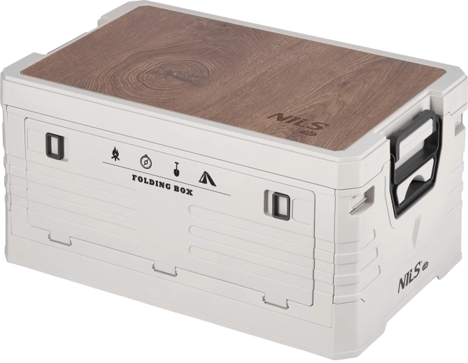 Składany pojemnik z pokrywą i drewnianym blatem 32 l, beżowy