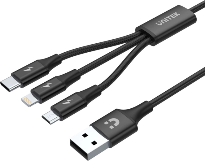 Unitek kabel do ładowania USB-A 3w1 (USB-C/Micro USB/Lightning) czarny