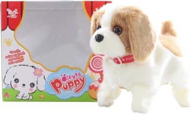 Chodzący piesek brązowo-biały z saltami